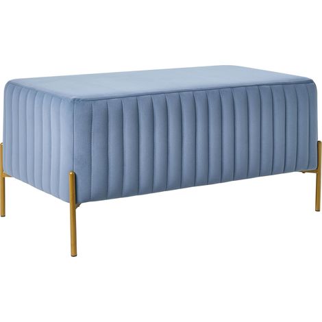 Bench Blue Velvet Upholstery Gold Metal Legs 91 x 47 cm Rectangular Seat Glamour Living Room UTAH