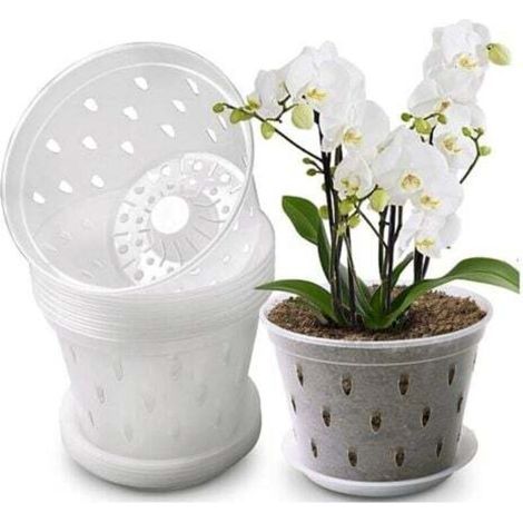 [JAMAIS UTILISÉ] Pots d'orchidées en plastique de 5 pouces, sans plateau, pots de plantation d'orchidées transparents, pots en filet de contrôle des racines des plantes avec trous, 10 pièces (1/4)
