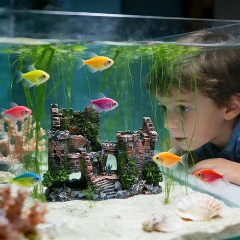 Décoration D'aquarium en Résine, Aquarium Ornement pour Cacher Les Crevettes et Les Poissons Paysage, en Pierre et Mousse, Ornement D'aquarium Pont de Résine Fish Tank Paysage Décoration (1/4)