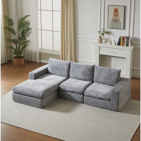 FloraGrace canapé modulable avec méridienne, velours côtelé gris clair, quatre modules, sans montage (1/5)