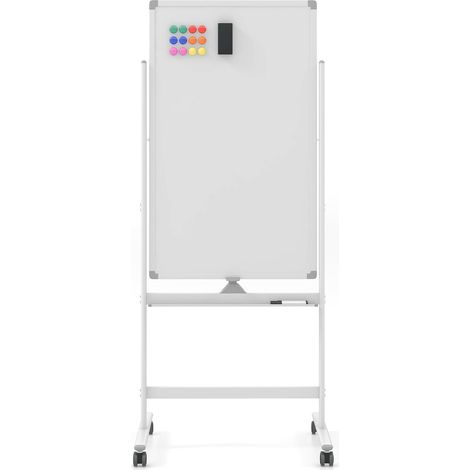 COSTWAY Pizarra Móvil Magnética en Seco 60 x 100 cm, Doble Cara, Soporte sobre Ruedas Bloqueables, Giro de 360 °, Altura Ajustable, Pizarra Blanca, Oficina, Escuela (60X100 cm, blanco) (1/5)
