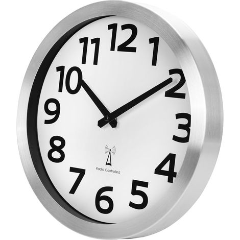 Horloge murale radio-pilotée avec cadre en aluminium et grands chiffres - Horloge murale radio-pilotée silencieuse pour cuisine, chambre à coucher, salle de bain, bureau - 30 (1/5)