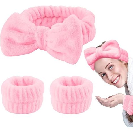 Diadema y pulsera, conjunto, spa, lazo, cintas para el cabello, cinta elástica para yoga, ejercicios, maquillaje, baño, rosa, talla única (1/2)