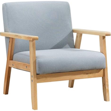 Armchair Wood Frame Accent Chair for Living Room Armchair Home Furniture (Light Grey)