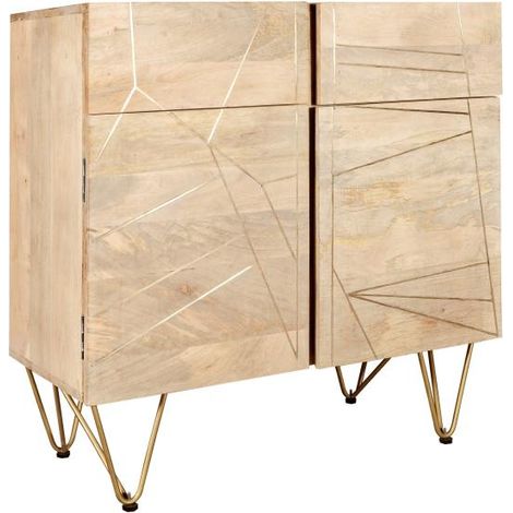 Light Gold 2 Door Medium Sideboard - Solid Mango Wood - L40 x W90 x H80 cm (1/5)