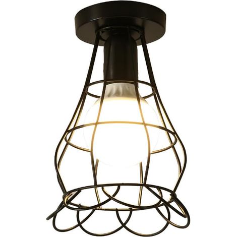 Lampe Suspendue rétro à Fil, plafonnier à 1 Flamme E27 au Look rétro, Douille E27 Max. 60 Watts, Plafonnier Vintage, Acier, Noir