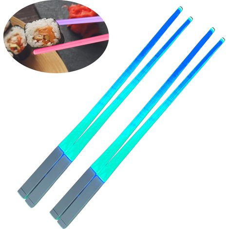 Chopsticks Lumineux LED - Rouge et Bleu - 2 Paires - Batteries Incluses - Pour Sushi et Cuisine Asiatique (1/5)
