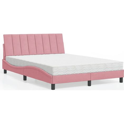 Lit avec matelas Hanko rose 140x190 cm velours (1/5)