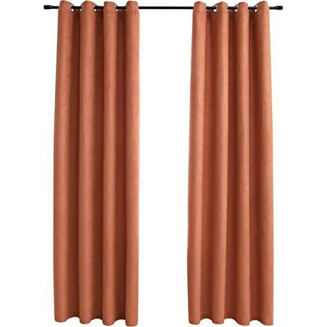 Rideaux occultants et anneaux métalliques, lot de 2, rouge rouille, 140 x 175 cm (1/5)