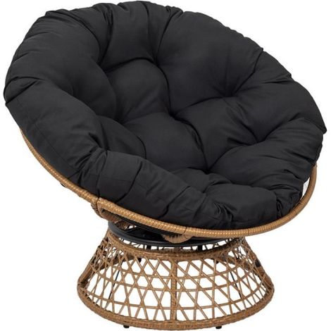 Fauteuil Design "Cancun" 96cm Noir & Naturel (1/4)