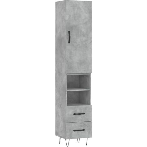Buffet bahut commode armoire meuble de rangement organisateur cuisine salle de séjour salon haut 34,5 x 34 x 180 cm bois d'ingénierie gris