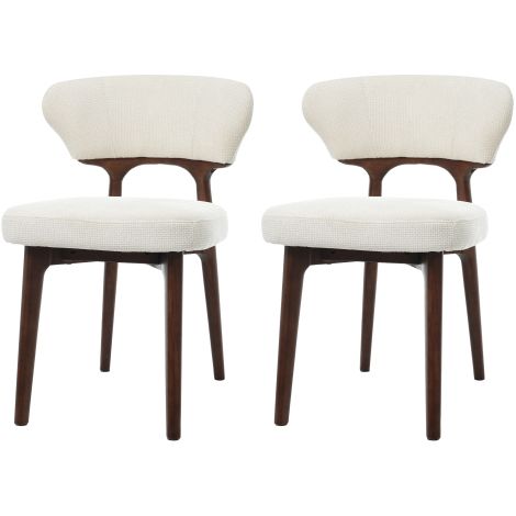 Chaises de salle à manger en bois massif (Lot de 2) — Confortables et respirantes Idéales pour salles à manger, salons et cafés Style moderne Tissu chenille Beige clair (1/5)