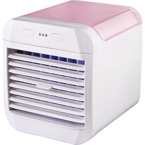 Tragbare Klimaanlage, Mini-Ventilator, Luftbefeuchter, 3 Windstufen, USB-betriebener Tischluftbefeuchter, rosa Nachtlicht