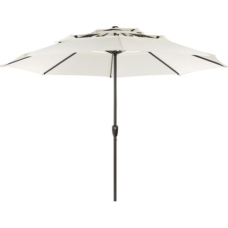 Sombrilla de poliéster beige claro negro 285 cm varilla metal manivela Bibione (1/5)