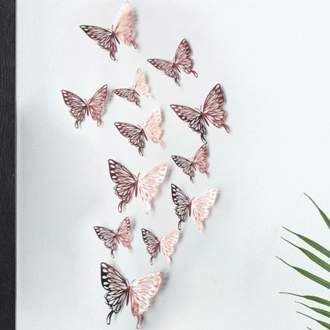 3D-Schmetterlingsaufkleber aus Papier, 12 Stück, Dekoration für Baby-/Mädchenzimmer