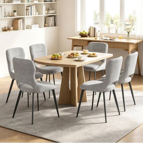 Juego de 6 sillas de comedor de chenilla y metal gris (1/4)