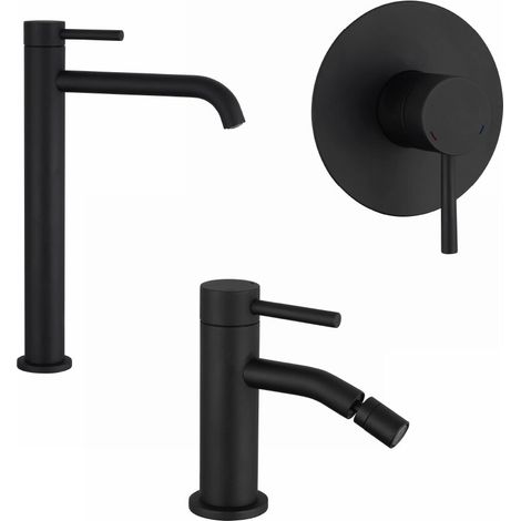 Set miscelatori lavabo alto bidet senza scarico e incasso doccia monocomando nero opaco Bette (1/4)