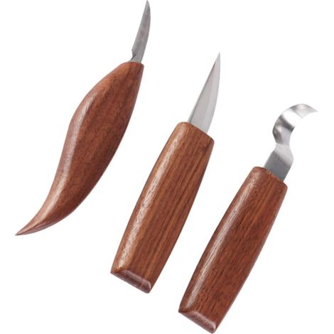 Outils de sculpture à la main 3 pièces avec manche rond en noyer noir, ensemble en acier inoxydable pour travail du bois créatif et artisanal (1/5)