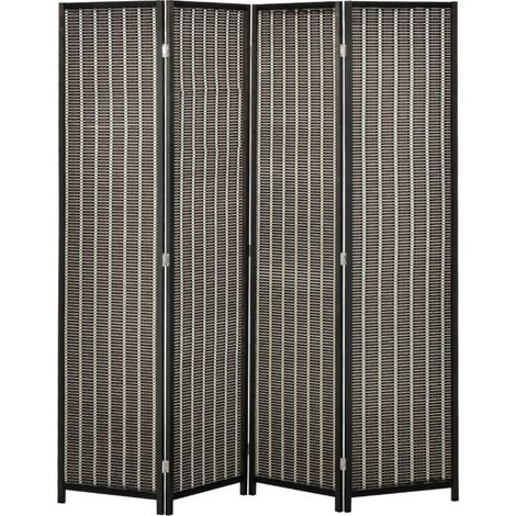 Paravent pliable en bois de pin et bambou, dimensions 180×180 cm, coloris marron et noir (1/5)