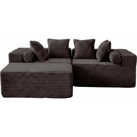 Sofá modular esquinero en L negro de chenilla, 3 módulos, sin montaje (1/5)