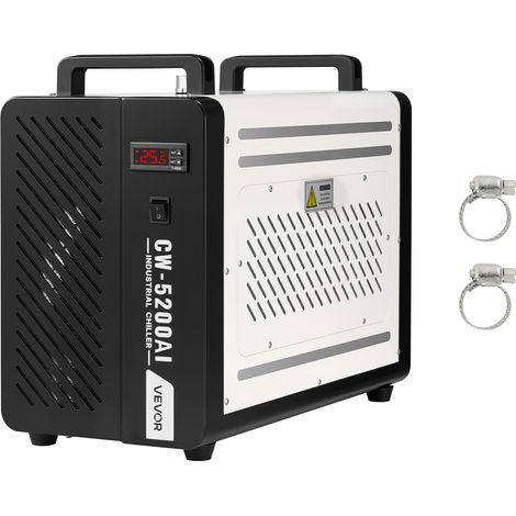 VEVOR Refrigeratore deAcqua Industriale per Macchina per Incisione Laser CW-5200AI, Sistema di Raffreddamento ad Acqua con Compressore per Taglio Laser da 650 W, Capacita 7 L, Portata Max 16 L/min