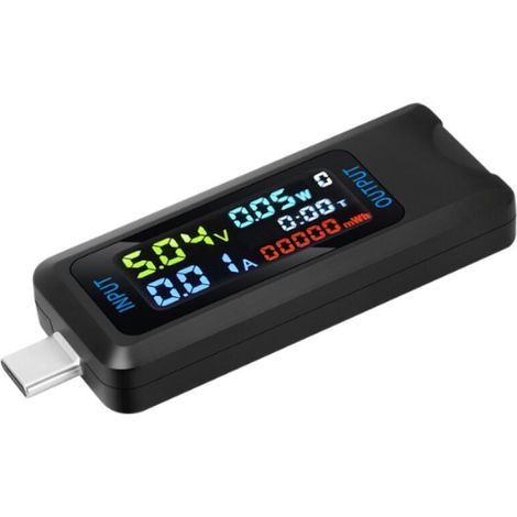 Testeur USB Interface Type-C Testeur de capacité de puissance numérique Mesureur de tension et de courant DC 4.5-36V 0-5A avec adaptateur de connecteur de type C Charge USB (1/5)