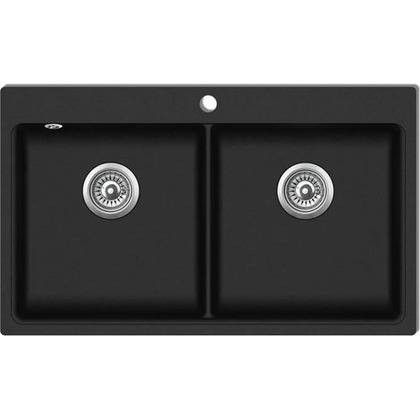 Lavello cucina incasso con 2 vasche 86 x 51 cm granito nero 020002310