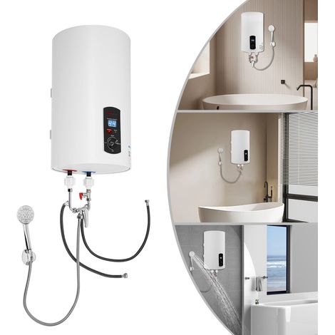 Calentador de agua eléctrico de acumulación, 30 litros, 1,5 kilovatios, mural, con función antical, caldera eléctrica con pantalla de visualización, completo con cabezal de ducha, adecuado para cuarto (1/5)
