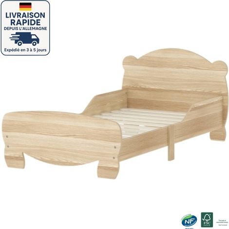 Cama infantil 143,5 x 80 cm - Cama de madera maciza en forma de casa con protección anticaídas - Madera con certificación PEFC - Capacidad de carga hasta 80 kg, con panel trasero con motivo de osito d (1/5)