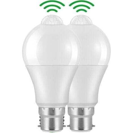 2er-Pack B22-Bajonett-LED-Bewegungsmelderlampe, 12 W, 1020 lm, Kaltweiß 6000 K, CIR 85, IP42 wasserdicht, energiesparend, nicht dimmbar, Bewegungsmelderlampe (1/2)