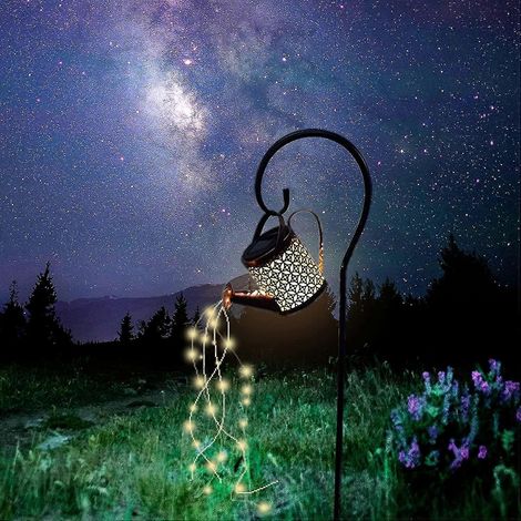 Arrosoir avec guirlande lumineuse décorative pour jardin - guirlande solaire rétro étanche en cuivre scintillante pour l'extérieur, allée, cour, terrasse, pelouse, patio, patio, fête dans la cour (1/5)