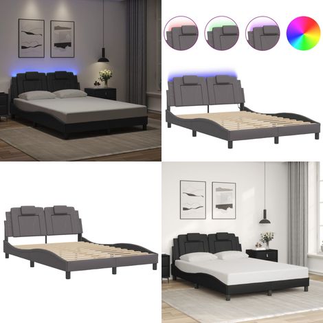 Cadre de lit avec LED sans matelas gris 120x200 cm - Lit Plateforme - Lit Design - Lit Avec Rangement - Tête De Lit Capitonnée - Luminaire Intégré - Home & Living (1/5)