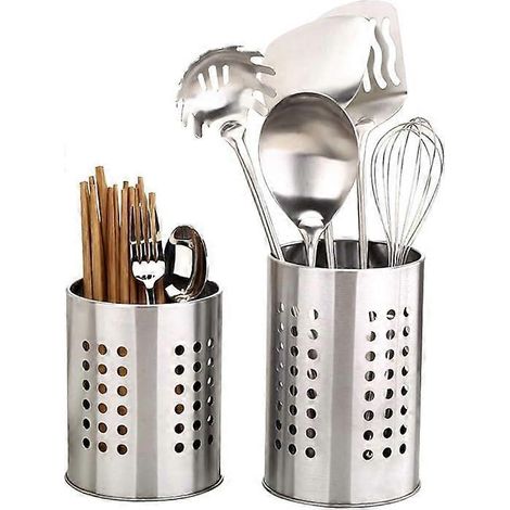Porte-ustensiles de cuisine, lot de 2, en acier inoxydable antirouille, pour organiser tiroirs et plans de travail (1/5)