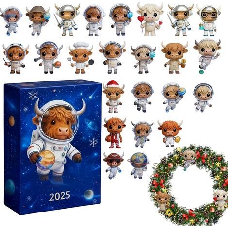 Adventskalender mit Kuhmotiv, flaches 2D-Acryl-Andenken, Countdown mit Kuhmotiv und Ornamenten, für Tierliebhaber, Familie, Freunde, Erwachsene, (1/5)