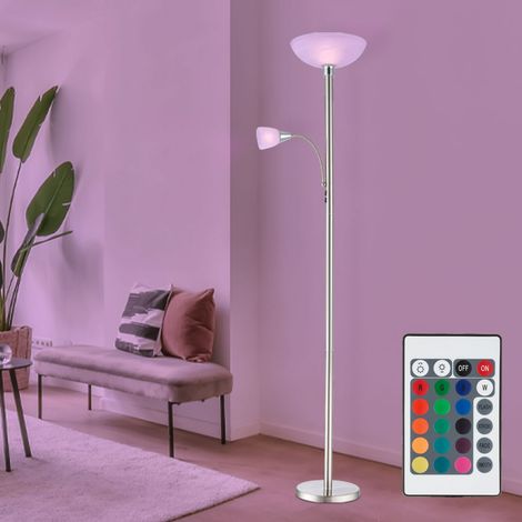 Stehlampe Deckenfluter Wohnzimmerlampe Schlafzimmerleuchte Stehleuchte, Metall Glas nickel Chrom, RGB LED dimmbar Fernbedienung, 1x E24 1x E27, 8,5W 806Lm 3000K warmweiß, H 178cm