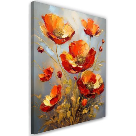 Tableau déco Fleurs Coquelicots Rouges Nature Or 60x90 (1/5)