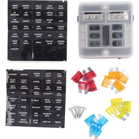 Bloc fusible 6 positions waterproof ATC/ATO avec LED indicateur pour automobile et marine - Boîtier fusible étanche 12V-24V DC, PBT/PC, nickelé (1/4)