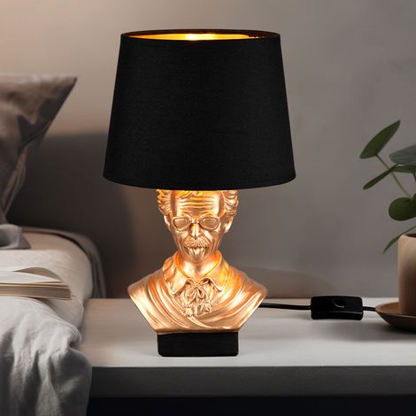 Tischlampe Nachttischleuchte Tischleuchte Wohnzimmerlampe Leselampe, Keramik gold Stoff schwarz, E14, D 21 cm