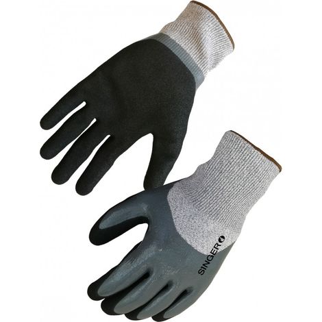 Lot 10 Paires Gants Anti-Coupure Niveau D HDPE Nitrile 3/4 Double Enduit - Protection Mecanique Huile Graisse - Taille 11 (1/2)