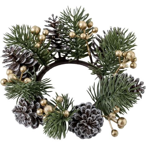 Guirlande De Sapin Artificielle - Couronne De Bougies De Noël Avec Baies Rouges Et Pommes De Pin - 20 Cm - Pour Décoration De Table Ou Porte (1/5)