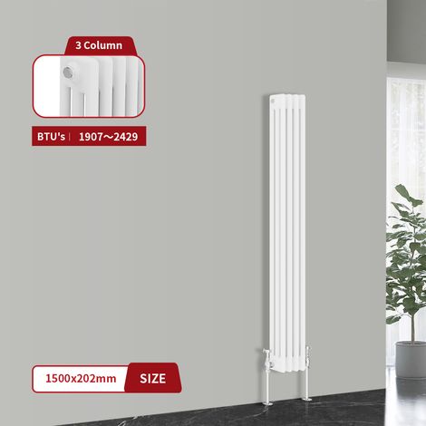 Warmehaus Traditional Cast Iron Style Radiator White Triple Column 1500 x 202mm (1/5)