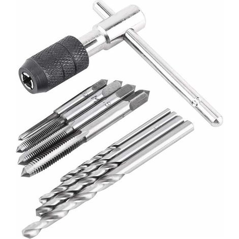 Coffret tarauds et filières Dernières 9 pièces/ensemble M3x0.5/M4x0.7/M5x0.8/M6x1.0 tarauds à vis clé en T forets hélicoïdaux filetage taraudage Kit d'outils à main (1/5)