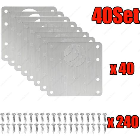 (A-40 Sets) Kits de réparation de charnières de meubles de cuisine : plaques de fixation en acier inoxydable avec vis de montage. (1/5)