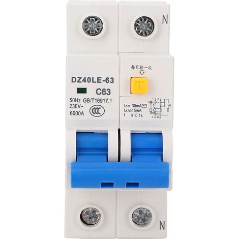 Disjoncteur automatique de protection contre les fuites de courant DZ40LE-63 avec double poignée, montage sur rail électrique, 230 V (1/5)