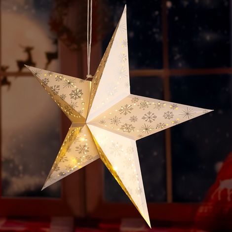 LED X-MAS Decken Hänge Stern Weihnachts Lampe Fenster Deko weiß Schnee Flocke