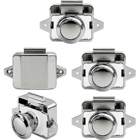 Lot de 5 verrous à bouton-poussoir pour portes de placards de camping-car et tiroirs de bateaux, verrous et fermetures à ouverture par simple pression (1/5)