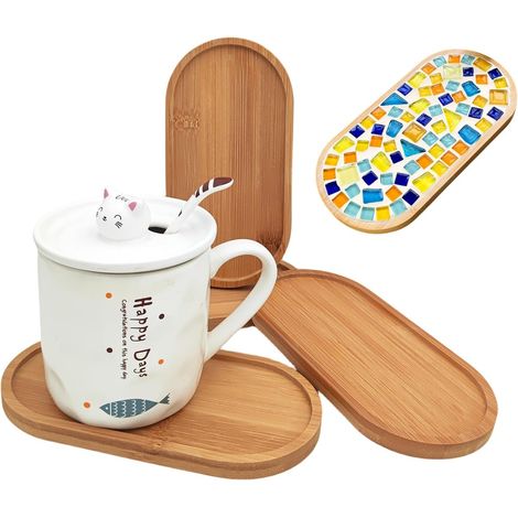 Lot de 4 Dessous de Verre en Mosaïque de Bambou - Plateaux de Base Vierges pour Travaux Manuels, Fournitures de Mosaïque, Dessous de Verre pour Plantes, Assiette (1/5)