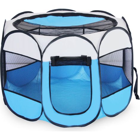 Parque de juegos portátil para perros y gatos, plegable, con cubierta solar impermeable de PVC y bolsa de transporte. (1/5)