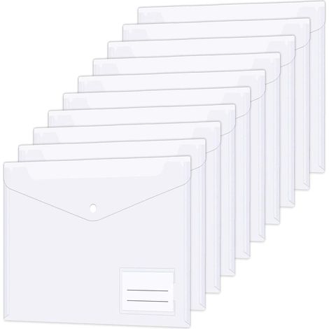 12 Pack Plastic Wallets A4 File Folders Plastic Transparent Document Folder with Label Pocket Snap Button Clear Files Envelope Pockets for Home, Office, School and Travel