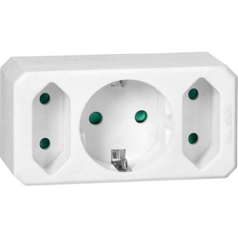 LADRON CON 1 TOMA SCHUKO Y 2 TOMAS EUROPESO ORNO OR-AE-13250(GS)